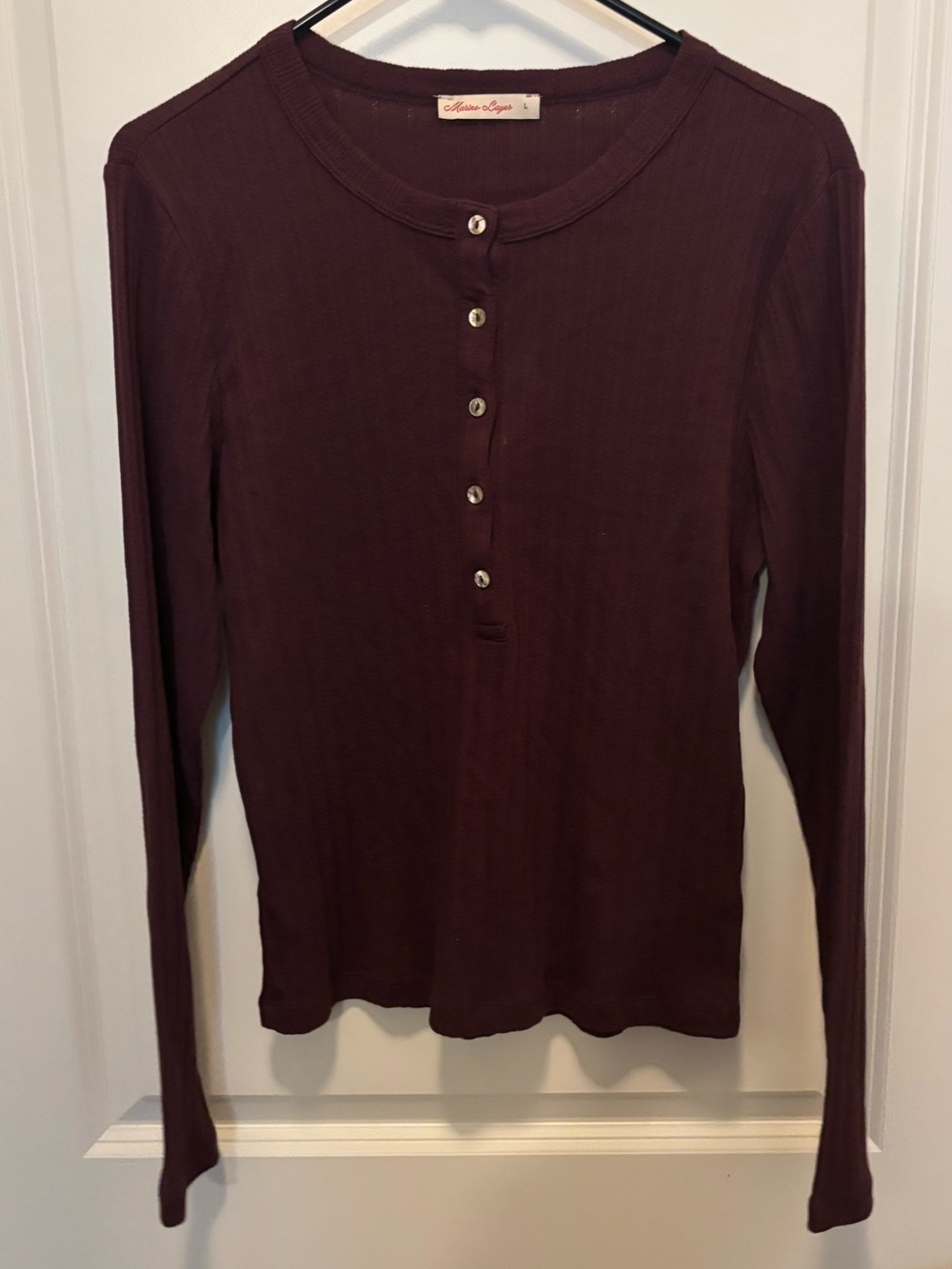 Marine Layer Burgundy Pointelle Henley Long Sleeve